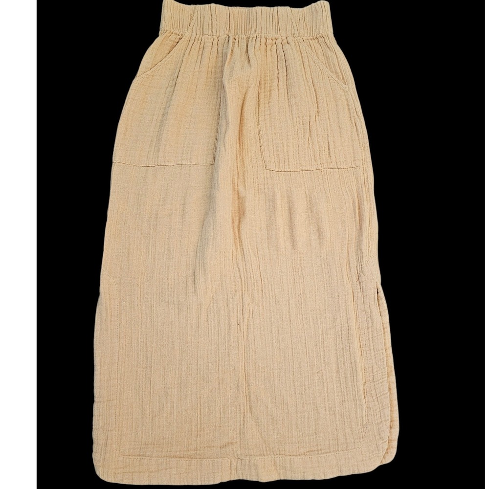 Free People Yellow Boho ResortBeach Cottagecore‎ PocketsCotton Maxi Skirt sz PXS